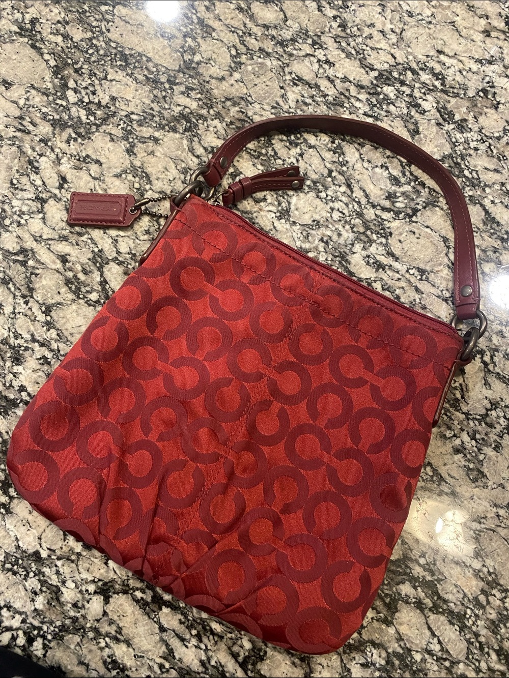 Authentic 2009 Vintage Coach Brooke Op Art Monogram Demi Bag —  Red